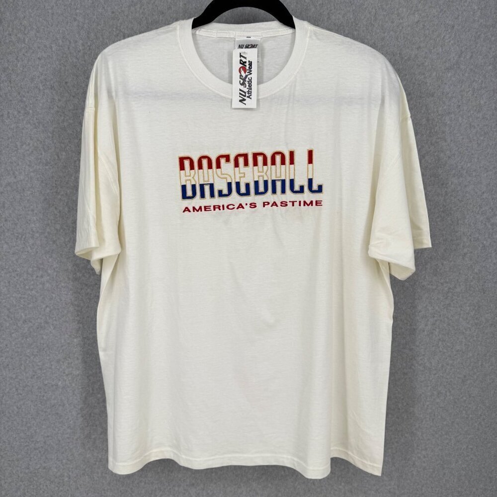 Nu Sport Mens VTG Baseball T Shirt Size XL White Embroidered Pastime Deadstock